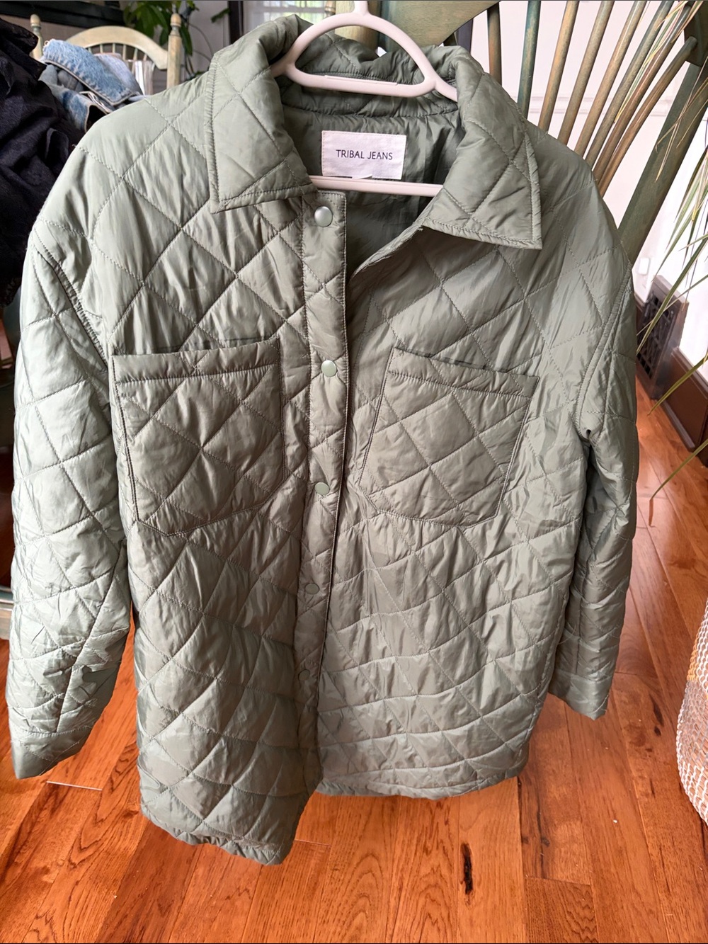 Tribal Quilted Sage Green Puffer Jacket